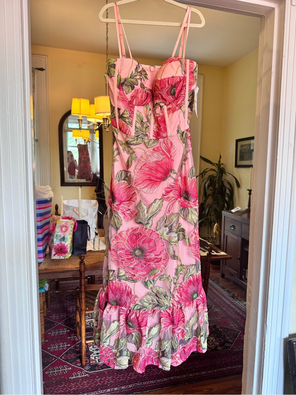 Dress the Population Carina Floral Strapless Midi Dress